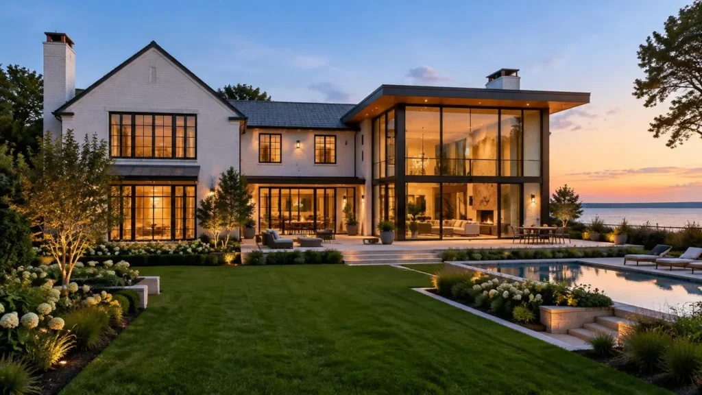 Modern home extension with floor-to-ceiling glass on Long Island
